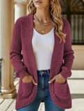 Solid color casual stitching long-sleeved cardigan