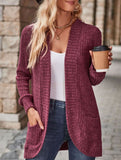 Solid color casual stitching long-sleeved cardigan