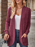 Solid color casual stitching long-sleeved cardigan