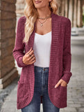 Solid color casual stitching long-sleeved cardigan