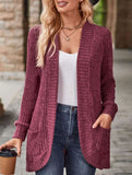 Solid color casual stitching long-sleeved cardigan