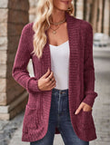 Solid color casual stitching long-sleeved cardigan