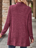 Solid color casual stitching long-sleeved cardigan