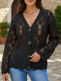 Lace V-neck long-sleeved top