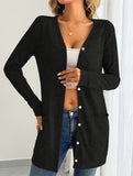 Casual loose long-sleeved pocket cardigan