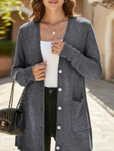 Casual loose long-sleeved pocket cardigan