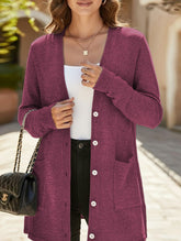 Casual loose long-sleeved pocket cardigan