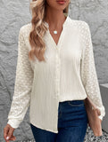Stand collar pleated lace solid color shirt