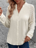 Stand collar pleated lace solid color shirt