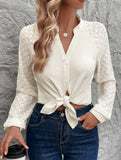 Stand collar pleated lace solid color shirt