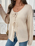Casual lazy lace-up round neck solid color sweater