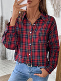 Retro lapel long-sleeved plaid shirt