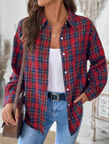 Retro lapel long-sleeved plaid shirt