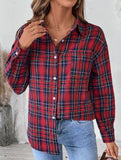 Retro lapel long-sleeved plaid shirt