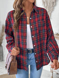 Retro lapel long-sleeved plaid shirt