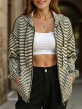 Hooded striped women's casual jacket