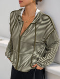 Hooded striped women's casual jacket