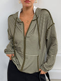 Hooded striped women's casual jacket