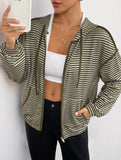 Hooded striped women's casual jacket