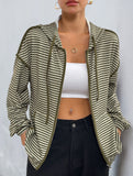 Hooded striped women's casual jacket