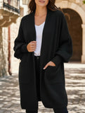 Puff Sleeve Solid Color Buttonless Cardigan