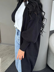 Puff Sleeve Solid Color Buttonless Cardigan