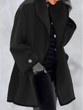 round neck loose hooded woolen coat