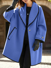 round neck loose hooded woolen coat