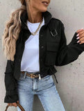 High collar single-breasted zip-up cropped jacket