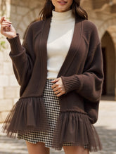 Ruffled mesh knit sweater