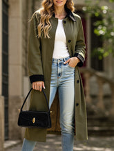 Elongated single-breasted lapel colorblock coat