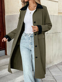 Elongated single-breasted lapel colorblock coat
