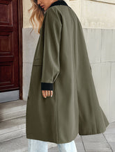 Elongated single-breasted lapel colorblock coat