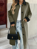 Elongated single-breasted lapel colorblock coat