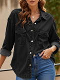 Retro loose casual split denim shirt