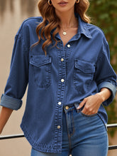 Retro loose casual split denim shirt