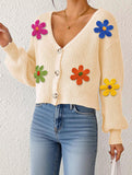 Embroidered flower panel button cardigan