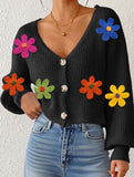Embroidered flower panel button cardigan