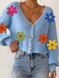 Embroidered flower panel button cardigan