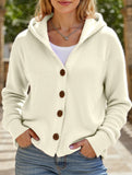 Solid Color Casual Button Knit Hooded Sweater