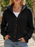 Solid Color Casual Button Knit Hooded Sweater