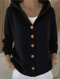 Solid Color Casual Button Knit Hooded Sweater