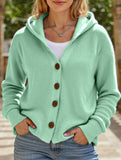 Solid Color Casual Button Knit Hooded Sweater