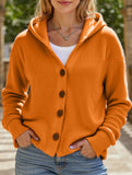 Solid Color Casual Button Knit Hooded Sweater