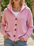 Solid Color Casual Button Knit Hooded Sweater