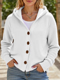 Solid Color Casual Button Knit Hooded Sweater