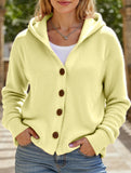 Solid Color Casual Button Knit Hooded Sweater
