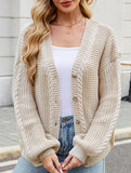 Long-sleeved V-neck cable-knit cardigan