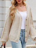 Long-sleeved V-neck cable-knit cardigan