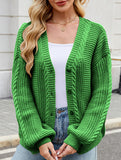 Long-sleeved V-neck cable-knit cardigan